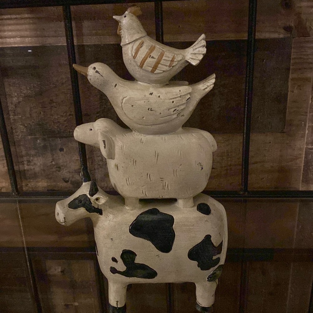 Stacked Farm Barn Animal Figurine Statue Cow Goose Sheep Rooster Sculpture Decor